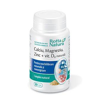 Calciu-Magneziu-Zinc+Vit. D2 naturală 30cps Rotta Natura