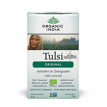 Ceai Tulsi (Busuioc Sfant) Original | Antistres Natural & Energizant, plicuri Organic India
