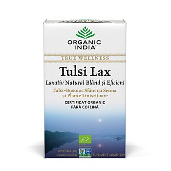 Ceai Tulsi Lax (Busuioc Sfant) | Laxativ Natural Bland si Eficient cu Senna, plicuri Organic India