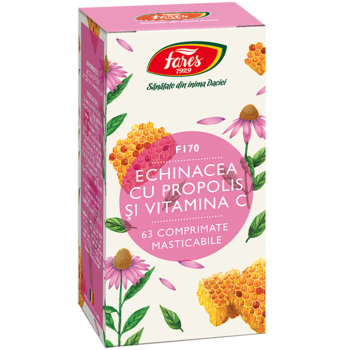 Echinacea cu propolis și vitamina C, F170, 63 comprimate

