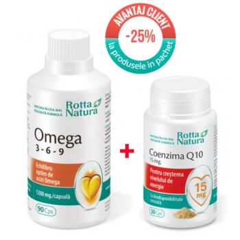 Pachet Omega369 90 cps si Coenzima Q10 15 mg 30 cps Rotta Natura