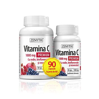 Vitamina C Premium cu rodie, 1000 mg, 90 cps.