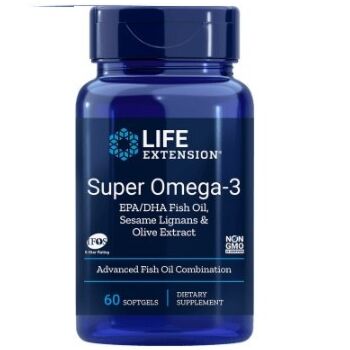 Super Omega-3 EPA/DHA Fish Oil, Sesame Lignans & Olive Extract, 60 caps - Life Extension