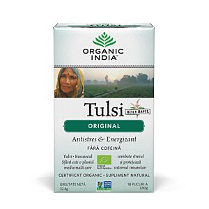 Ceai Tulsi (Busuioc Sfant) Original | Antistres Natural & Energizant, plicuri Organic India