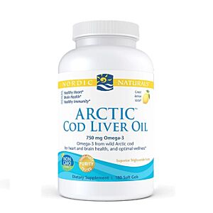 Arctic Cod Liver Oil 750mg Omega-3 Lemon 180 Capsule - Nordic Naturals