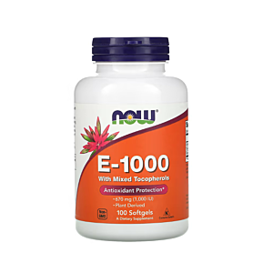 Vitamina E-1000 with Mixed Tocopherols 670 mg (1000 IU) 100 Softgels - NOW Foods