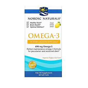 Omega-3 Lemon 690mg 60 Fish Gelatin Soft Gels - Nordic Naturals