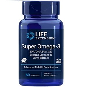 Super Omega-3 EPA/DHA Fish Oil, Sesame Lignans & Olive Extract, 60 caps - Life Extension